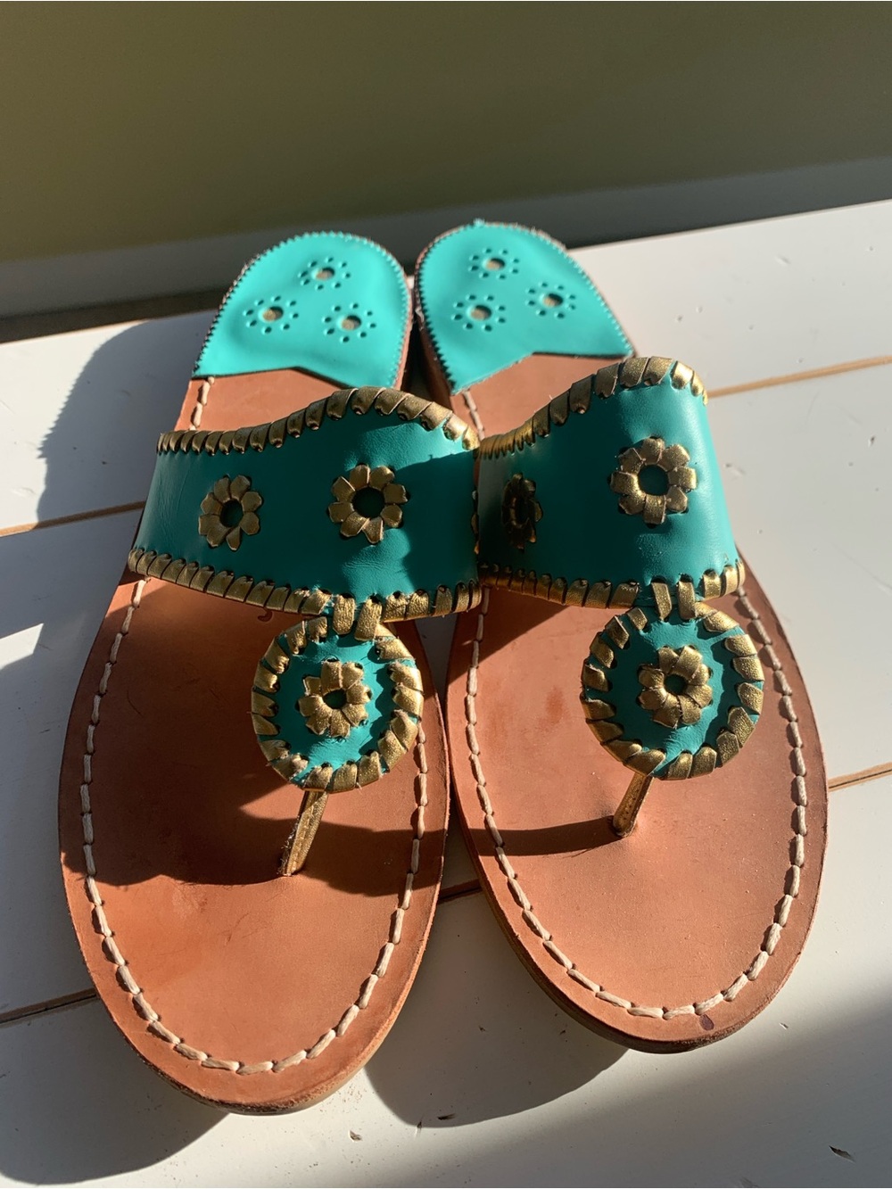 Jack Rogers Turquoise Women's Sandals with Gold Trim 9 NWOT - Picture 5 of 6